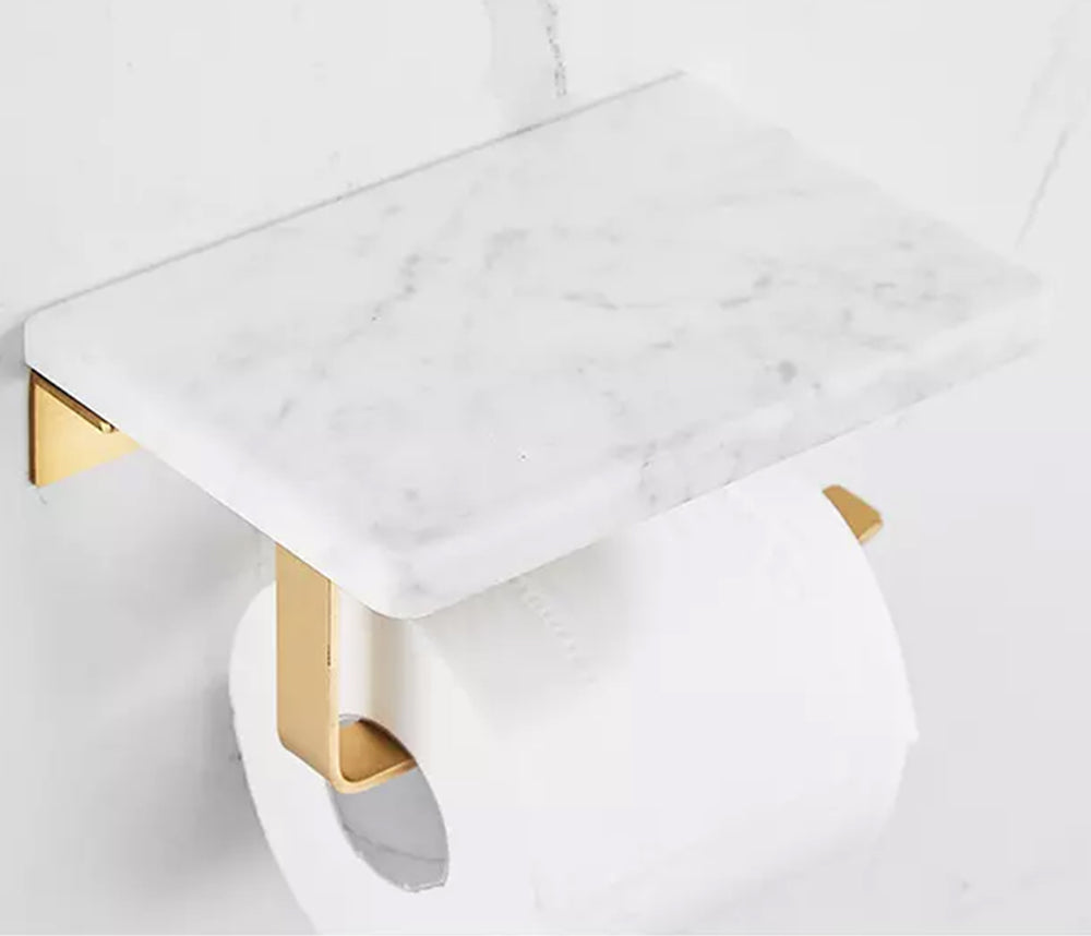 
                  
                    Black and White Marble and Solid Brass Toilet Roll Holder & Shelf Toilet Paper Holder - Toilet Paper Storage Bathroom Décor
                  
                