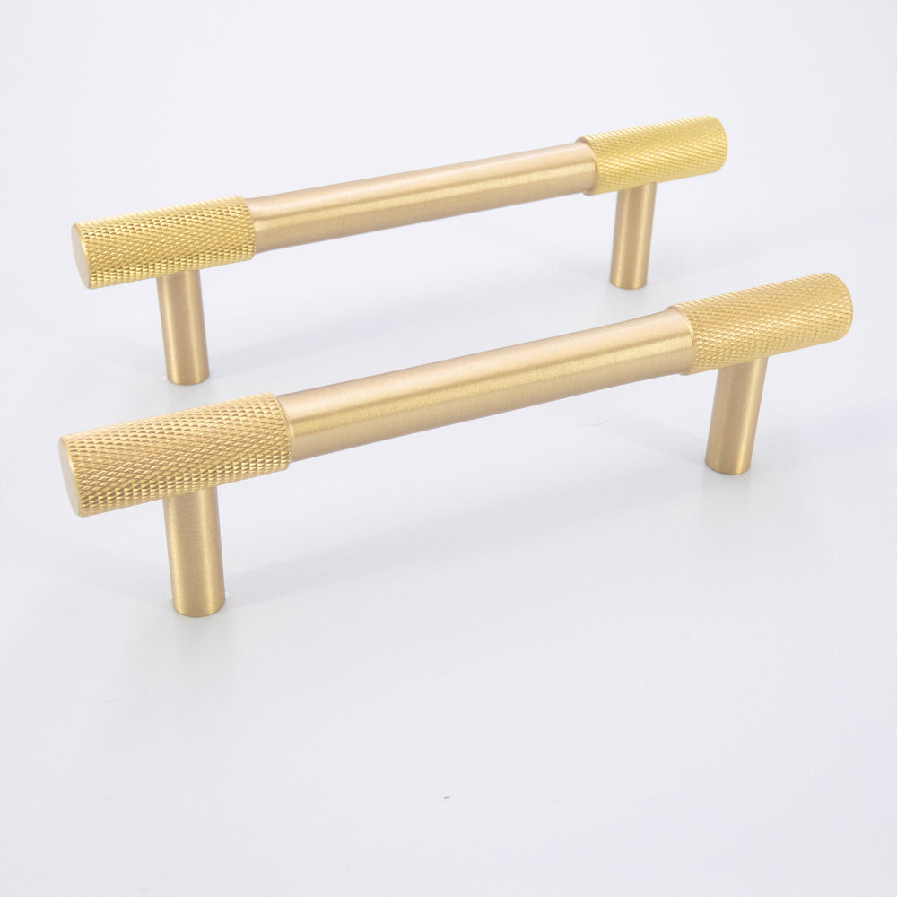 Knurled Grooved Solid Gold Brass Cabinet Pull