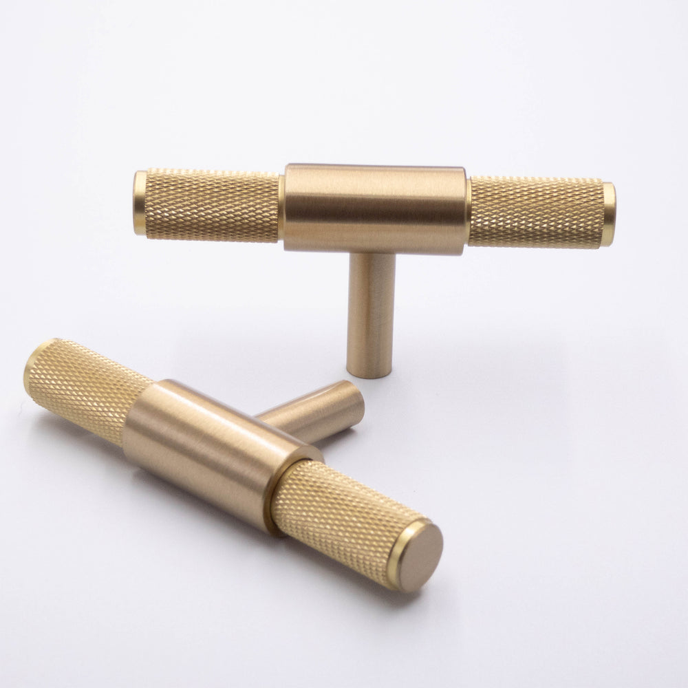 
                  
                    Knurled Grooved Solid Gold Brass Cabinet Handle - Drawer Pull
                  
                