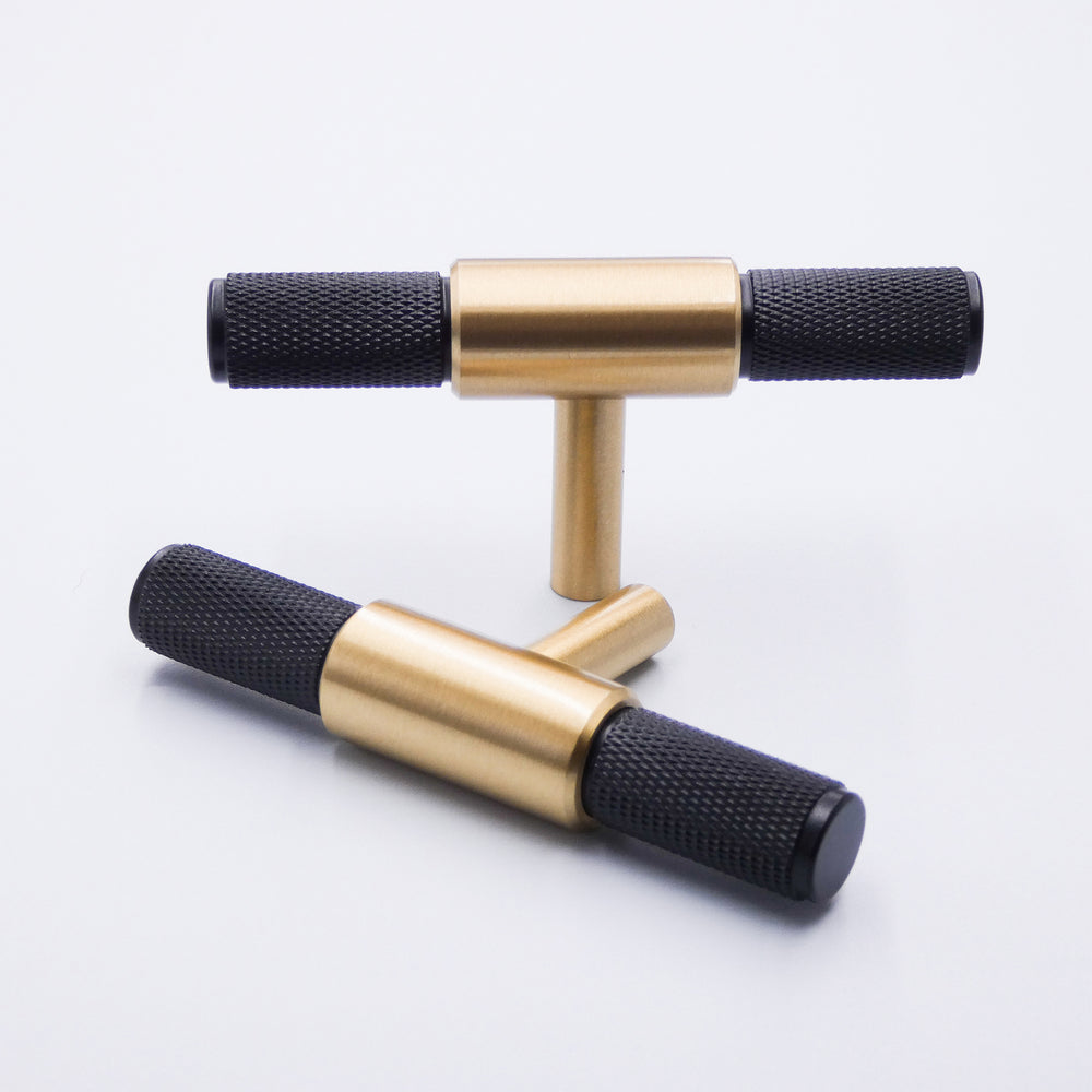 Black and Gold Satin Brass T-Knob Drawer and Cabinet Handle