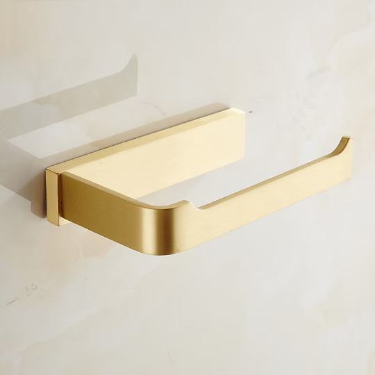 Gold Solid Brass Toilet Roll Holder & Shelf Toilet Paper Holder - Toilet Paper Storage Bathroom Décor