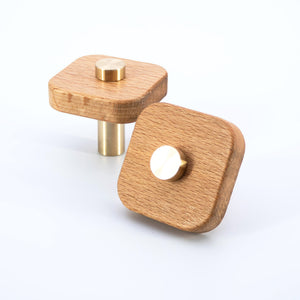 GLEAVI 2-Pack Natural Oak Wood Cabinet Door Handles – Round Solid Wood Drawer Pulls With Screws – Small Single Hole Knobs