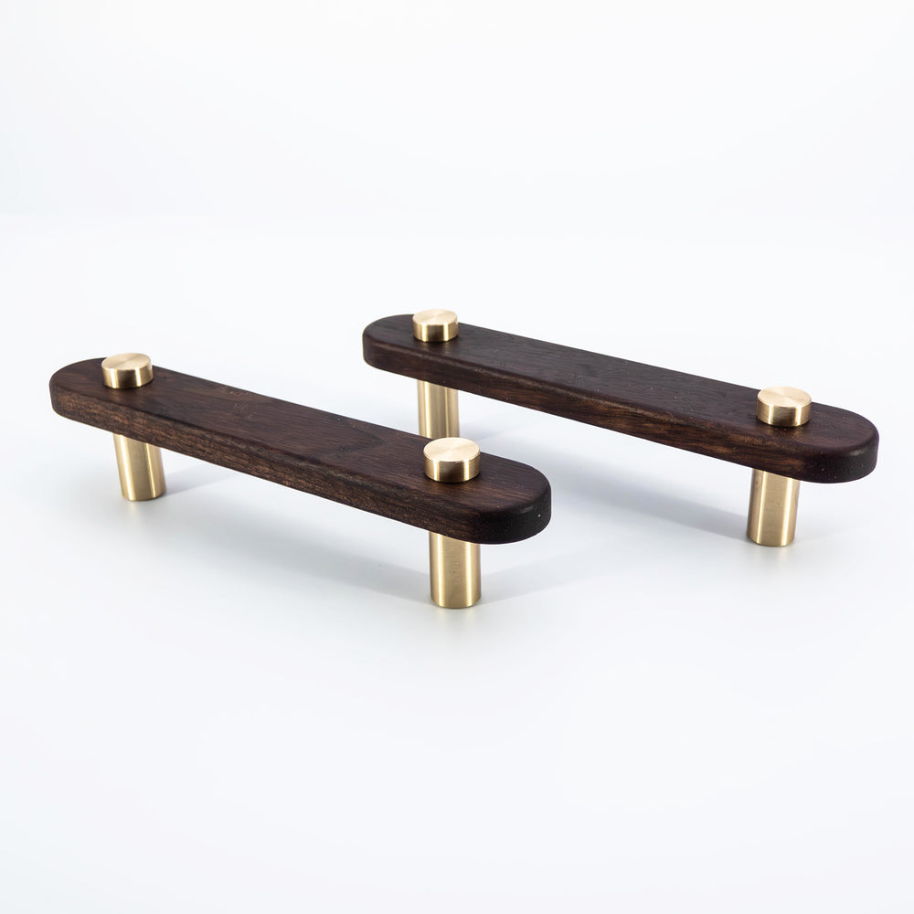 Luke - Walnut Wood and Brass Cabinet Knobs and Drawer Pulls