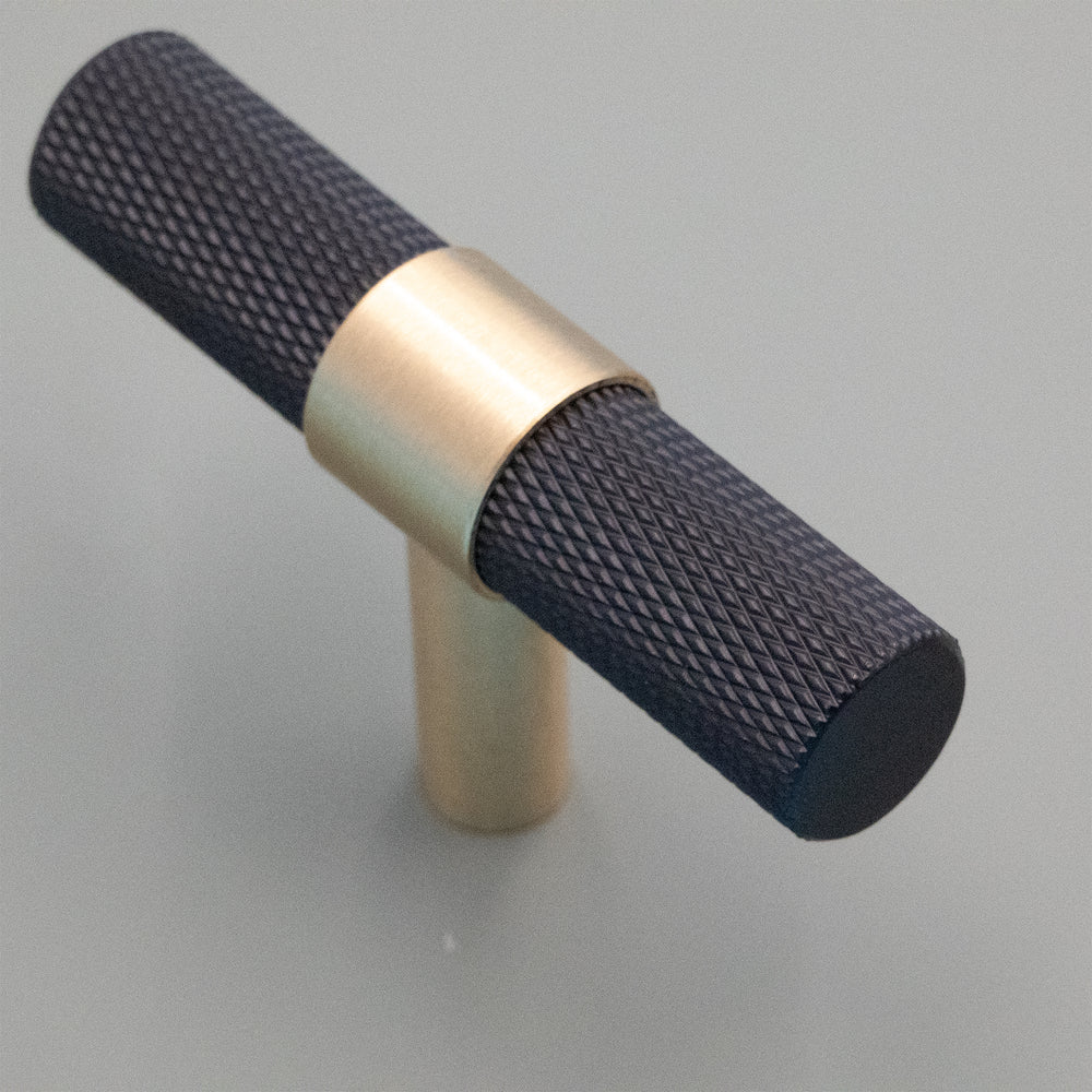 
                  
                    Knurled Black and Gold - Solid Brass Pulls, Knurled Cabinet Handles, Kitchen Cabinet Hardware
                  
                