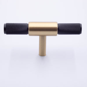 
                  
                    Black and Gold Satin Brass T-Knob Drawer and Cabinet Handle
                  
                
