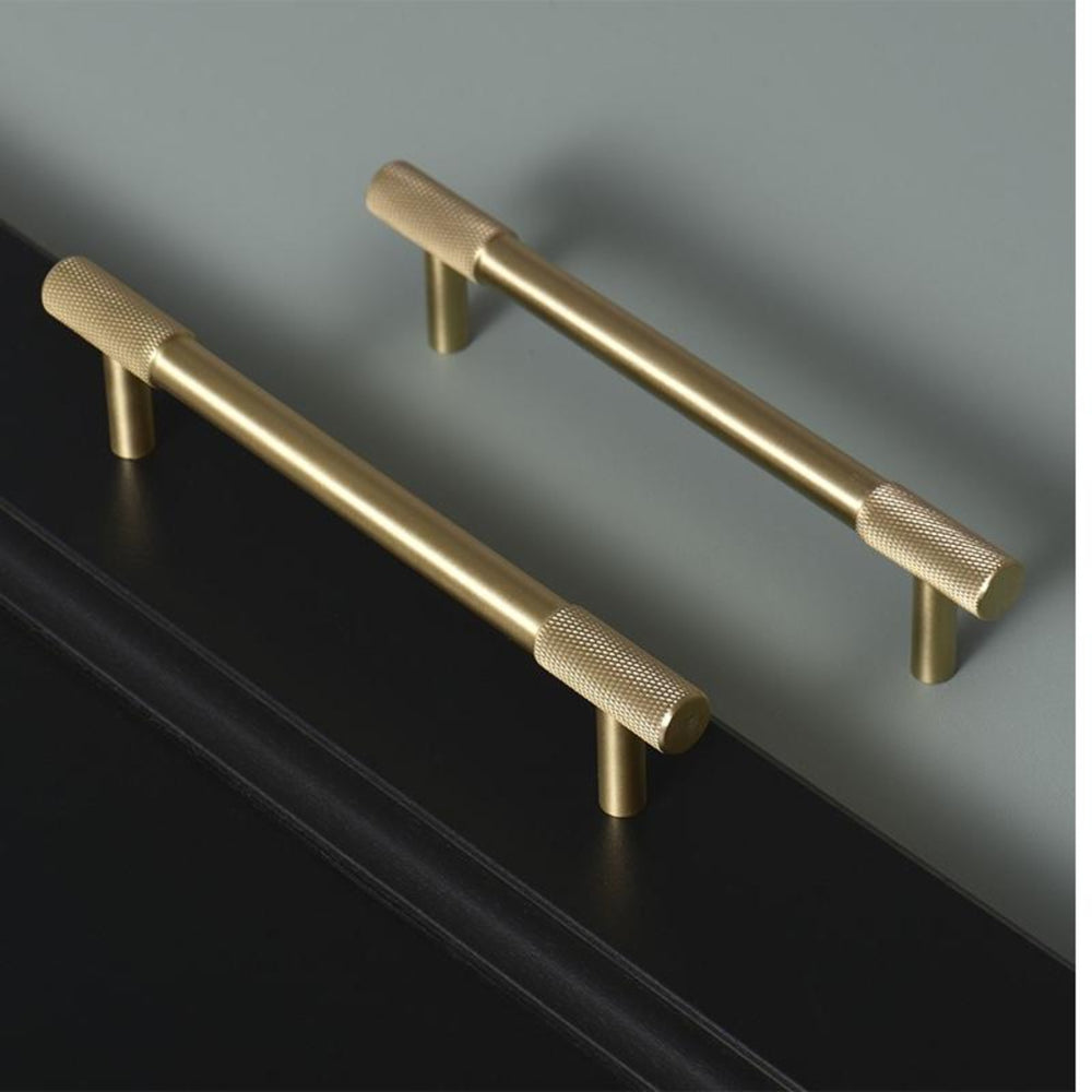 3.78" Knurled Grooved Solid Gold Brass Pull